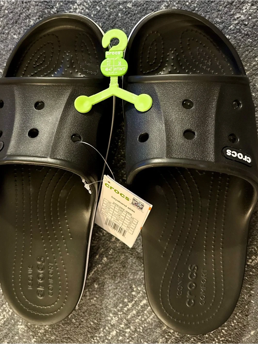 Crocs Men’s Bayaband Slide Sandals Size US 12 Black / White, 205392-066 NWT